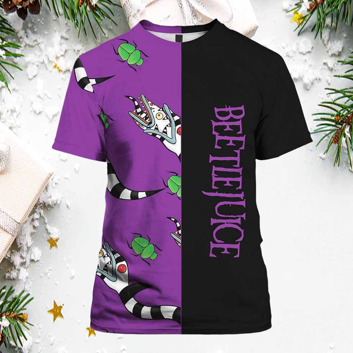 Beetlejuice Halloween Horror Movie Inspired Contrast Color V Neck T Shirt Beetlejuice Halloween Horror Movie Inspired Contrast Color V-Neck T-Shirt