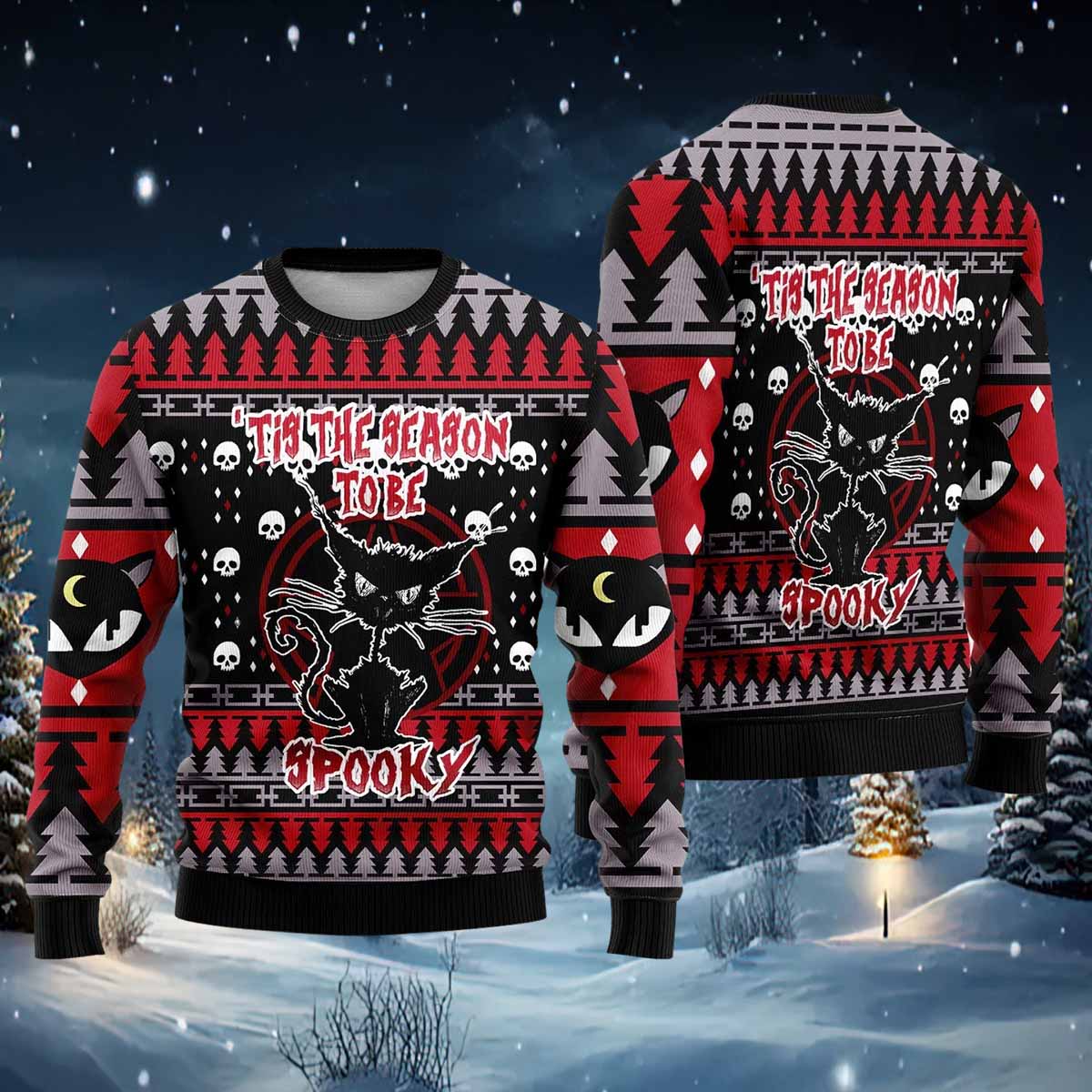 Black Cat Spooky Halloween Ugly Christmas Sweater Black Cat Spooky Halloween Ugly Christmas Sweater