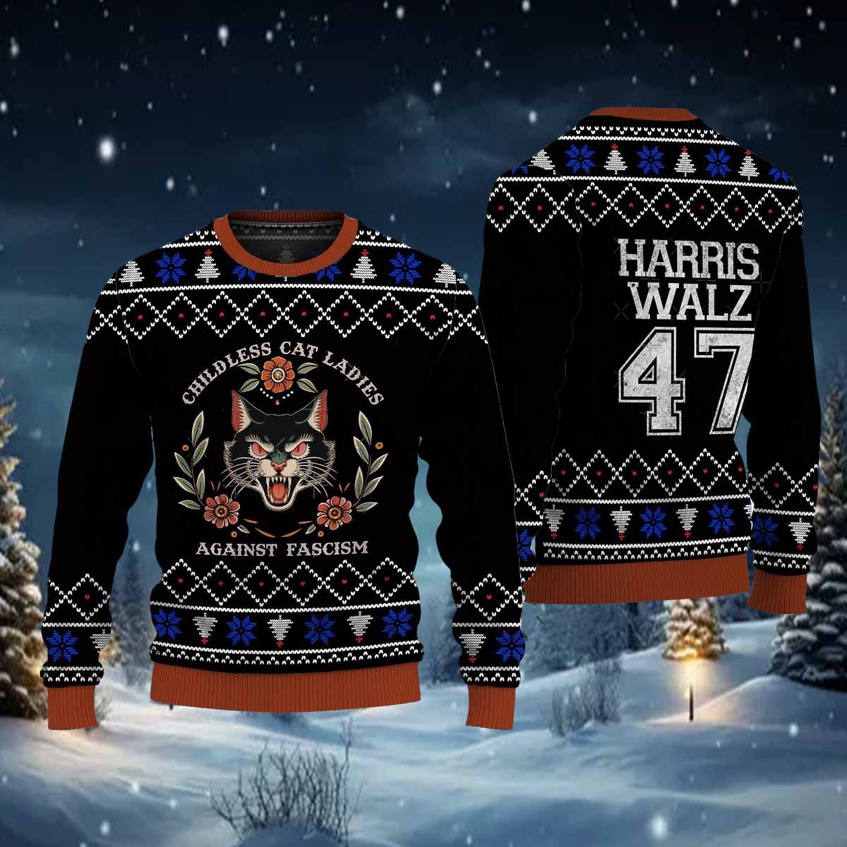 Childless Cat Ladies Against Facism Christmas Sweater Childless Cat Ladies Against Facism Christmas Sweater