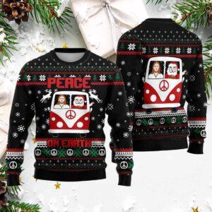 Christian And Santa Peace On Earth Ugly Christmas Sweater Christian And Santa Peace On Earth Ugly Christmas Sweater
