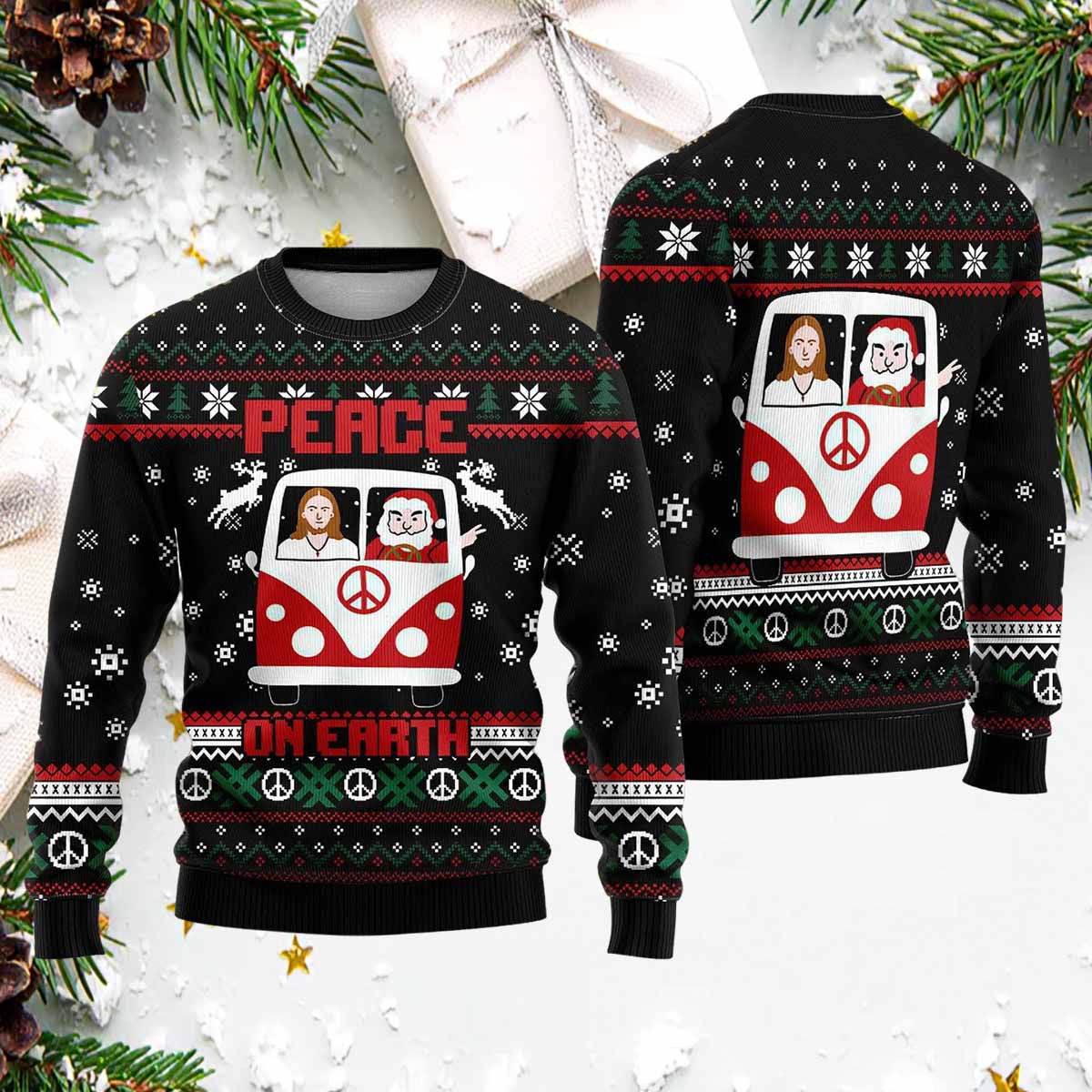 Christian And Santa Peace On Earth Ugly Christmas Sweater Christian And Santa Peace On Earth Ugly Christmas Sweater