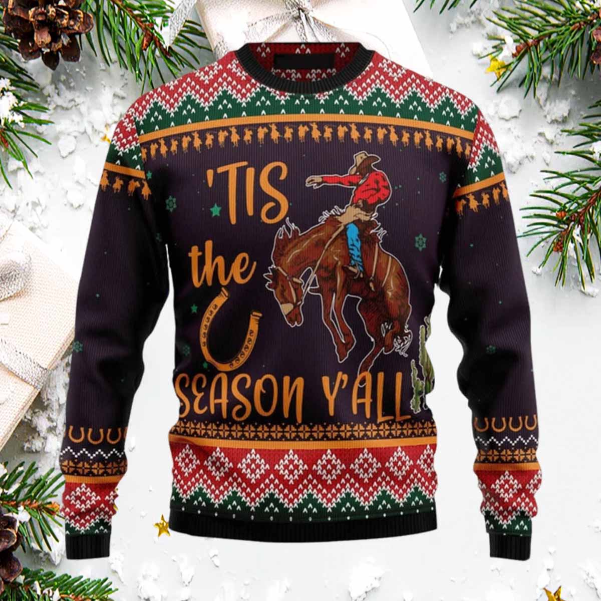 Cowboy Tis The Season Y'all Christmas Sweater Cowboy Tis The Season Y'all Christmas Sweater