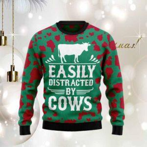 Easily Distracted By Cows Ugly Christmas Sweater Easily Distracted By Cows Ugly Christmas Sweater