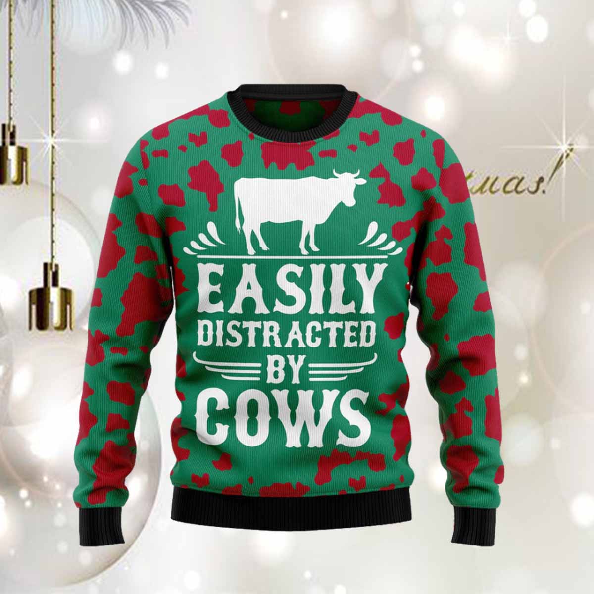 Easily Distracted By Cows Ugly Christmas Sweater Easily Distracted By Cows Ugly Christmas Sweater