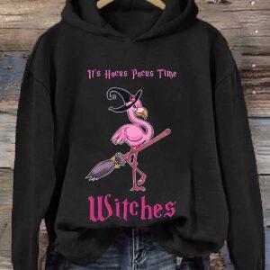 Flamingo It's Hocus Pocus Time Witches Halloweeen Shirt