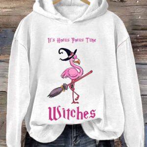 Flamingo It's Hocus Pocus Time Witches Halloweeen Shirt