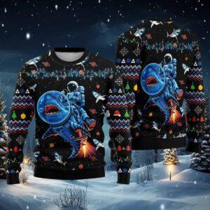 Funny Astronauts Ride A Shark In Space With The Planet Ugly Christmas Sweater Funny Astronauts Ride A Shark In Space With The Planet Ugly Christmas Sweater