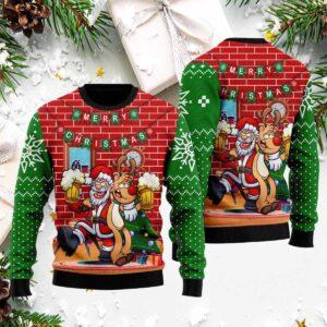 Funny Santa Drink Beer With Reindeer Ugly Christmas Sweater Funny Santa Drink Beer With Reindeer Ugly Christmas Sweater
