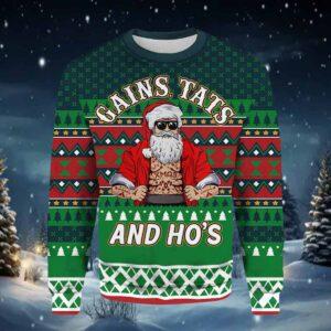 Gains Tats And Hos Tattoo Gym Ugly Christmas Sweater