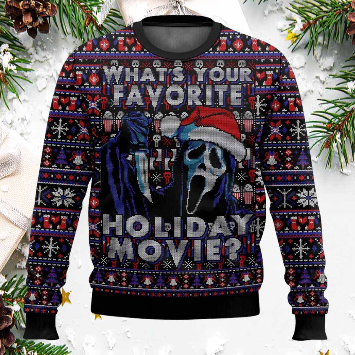 Ghostface What's Your Favorite Holiday Movie Ugly Christmas Sweater Ghostface What's Your Favorite Holiday Movie Ugly Christmas Sweater