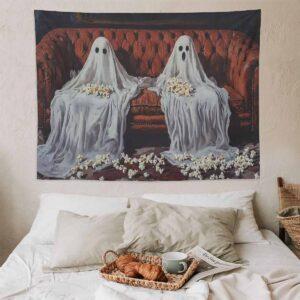 Ghosts On Couch Halloween Tapestry