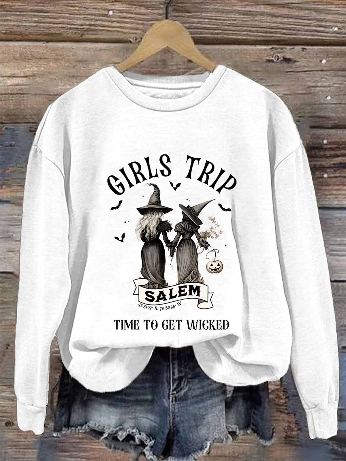 Girls Trip Salem Time To Get Wicked Halloween Sweatshirt Girls Trip Salem Time To Get Wicked Halloween Sweatshirt