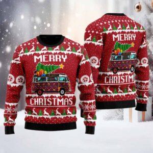 Hippie Car Merry Ugly Christmas Sweater Hippie Car Merry Ugly Christmas Sweater