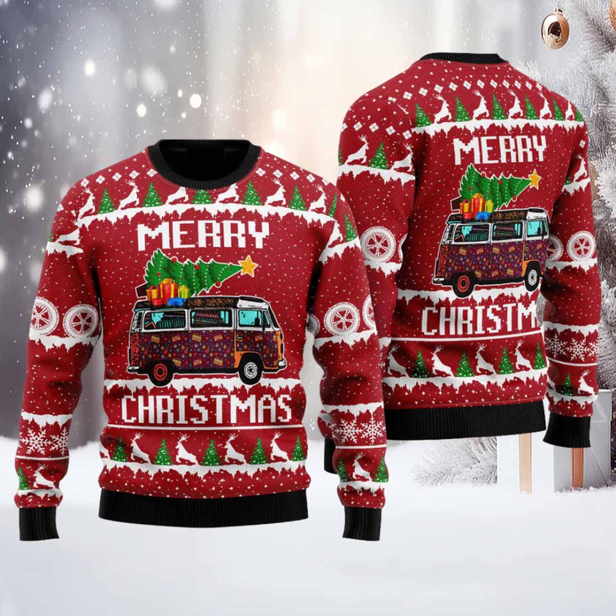 Hippie Car Merry Ugly Christmas Sweater Hippie Car Merry Ugly Christmas Sweater