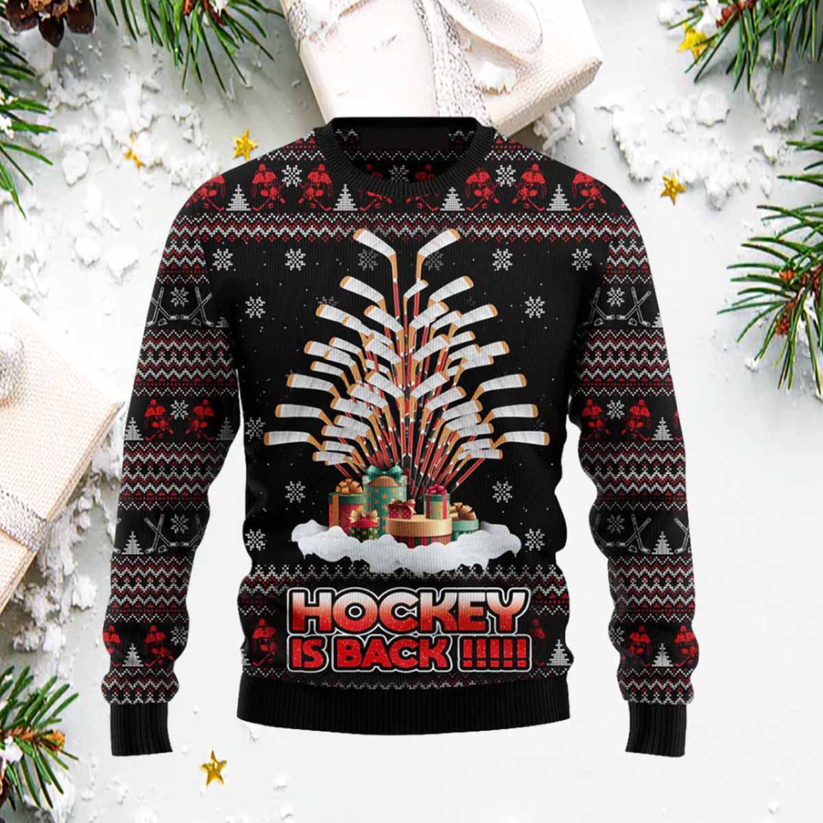 Hockey Christmas Tree Ugly Sweater Hockey Christmas Tree Ugly Sweater