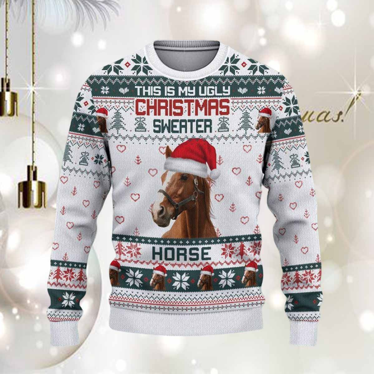 Horse Green Ugly Christmas Sweater Horse Green Ugly Christmas Sweater