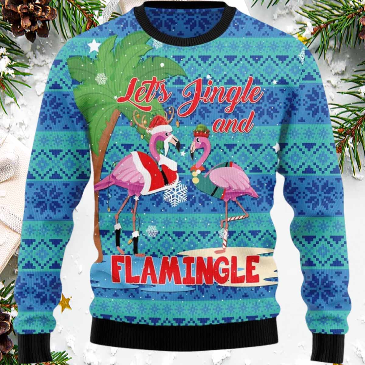 Let's Jingle And Flamingle Christmas Sweater Let's Jingle And Flamingle Christmas Sweater