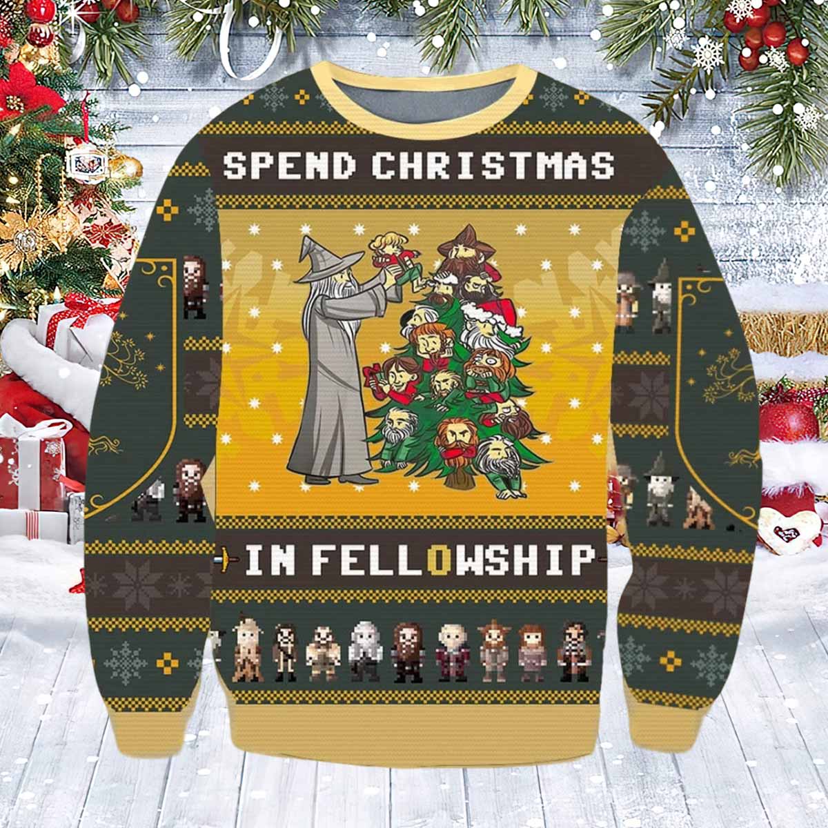 Lord of the Rings Spend Christmas In Fellowship Ugly Christmas Sweater Lord of the Rings Spend Christmas In Fellowship Ugly Christmas Sweater