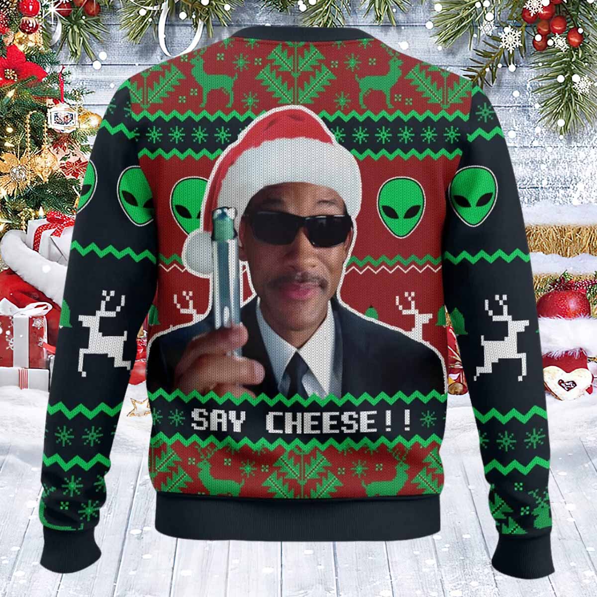 Men In Black Say Cheese Christmas Ugly Sweater Men In Black Say Cheese Christmas Ugly Sweater
