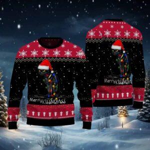 Merry Kissmyass Black Cat Light Christmas Xmas Ugly Sweater Merry Kissmyass Black Cat Light Christmas Xmas Ugly Sweater