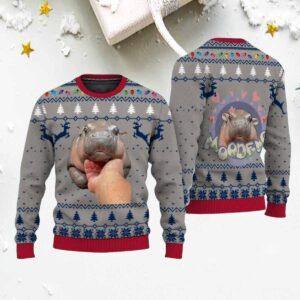 Moo Deng Bouncy Pig Ugly Christmas Sweater Moo Deng Bouncy Pig Ugly Christmas Sweater