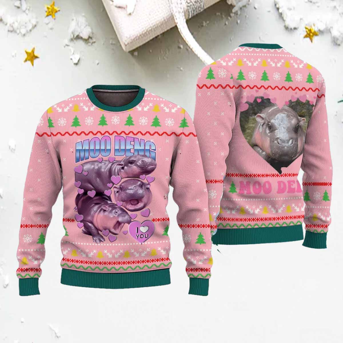 Moo Deng I Love You Ugly Christmas Sweater Moo Deng I Love You Ugly Christmas Sweater