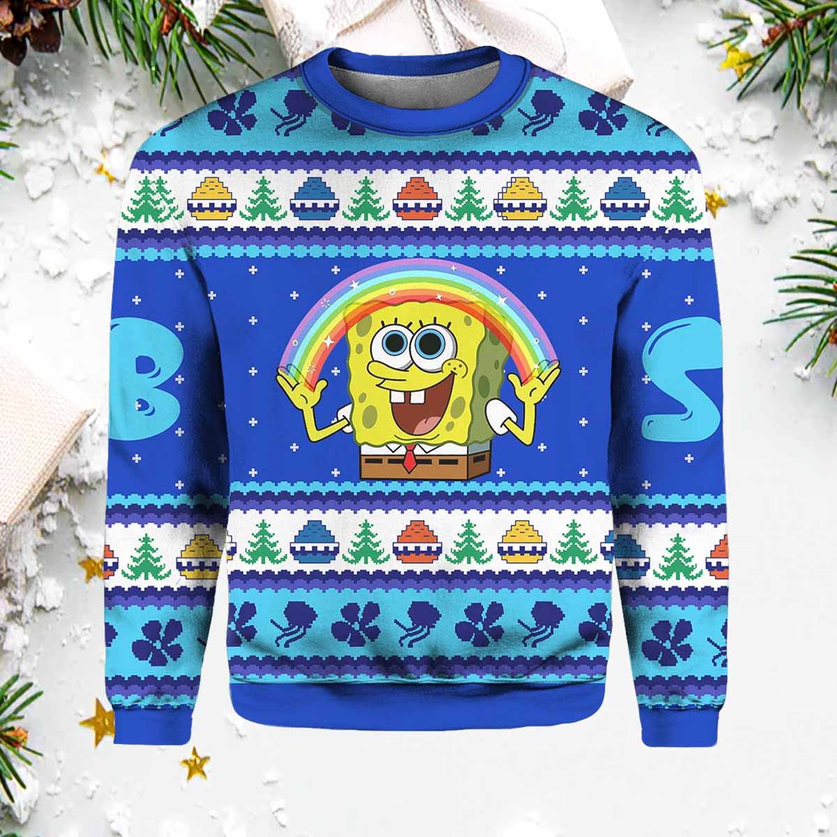 Rainbow SpongeBob Ugly Christmas Sweater Rainbow SpongeBob Ugly Christmas Sweater