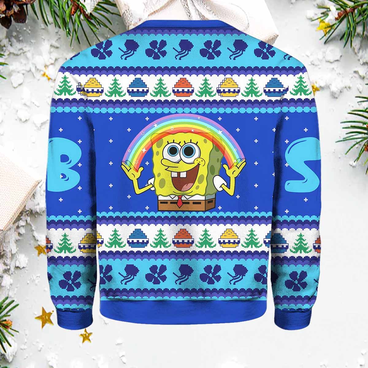 Rainbow SpongeBob Ugly Christmas Sweater Rainbow SpongeBob Ugly Christmas Sweater