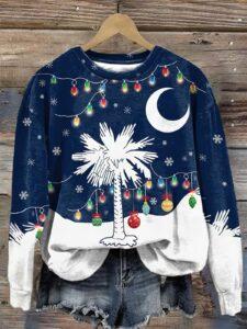 Retro South Carolina Christmas Palm Tree Print Sweatshirt Retro South Carolina Christmas Palm Tree Print Sweatshirt