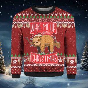 Sloth Wake Me Up Christmas 3D Print Ugly Sweater