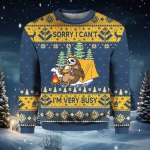 Sorry I Can’t Lazy Sloth Navy Blue Christmas Sweater