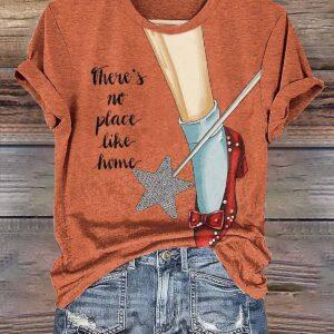 There's No Place Like Home Print Casual V Neck T Shirt