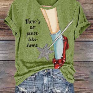 There's No Place Like Home Print Casual V Neck T Shirt