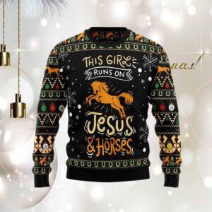 This Girl Runs On Jesus And Horses Ugly Christmas Sweater