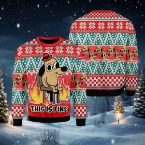 This Is Fine Dog Meme Ugly Christmas Sweater