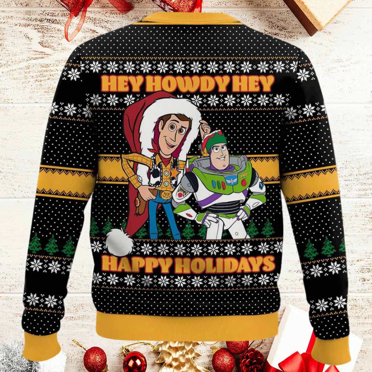 Toy Story Hey Howdy Hey Happy Holidays Ugly Christmas Sweater Toy Story Hey Howdy Hey Happy Holidays Ugly Christmas Sweater