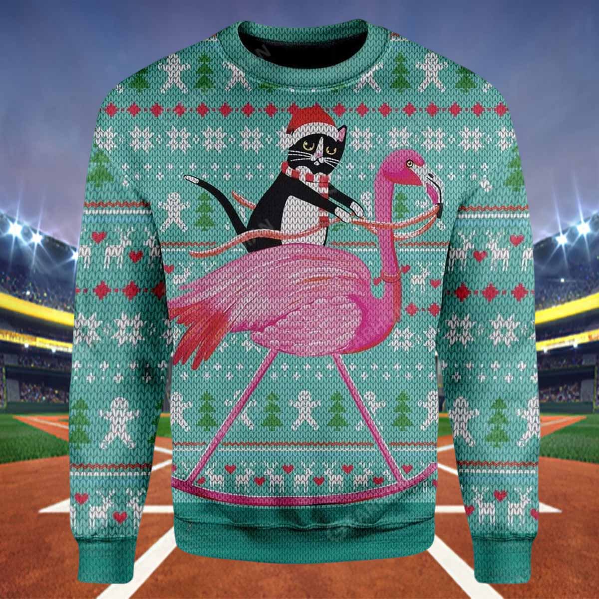 Ugly Christmas Cat And Flamingo Sweater Ugly Christmas Cat And Flamingo Sweater