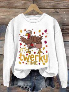 Women’s Thanksgiving It’s Twerky Time Printed Sweatshirt Women’s Thanksgiving It’s Twerky Time Printed Sweatshirt
