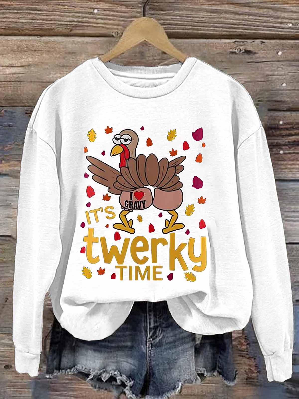 Women'S Thanksgiving It'S Twerky Time Printed Sweatshirt Women's Thanksgiving It's Twerky Time Printed Sweatshirt