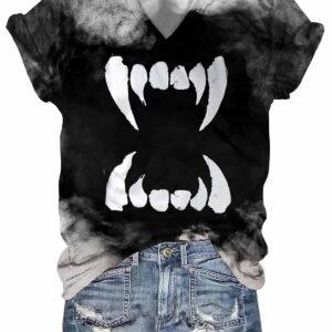 Women's Vampire Teeth Art Printed Sweatshirt 1 Women'S Vampire Teeth Art Printed Sweatshirt
