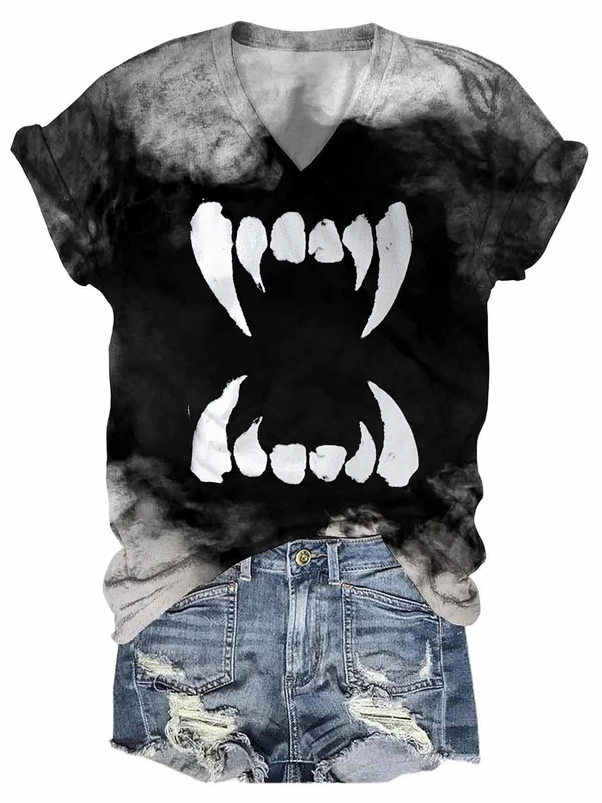 Women’s Vampire Teeth Art Printed Sweatshirt Women’s Vampire Teeth Art Printed Sweatshirt