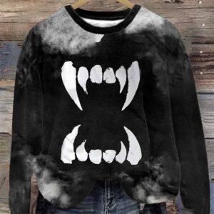 Women'S Vampire Teeth Art Printed Sweatshirt