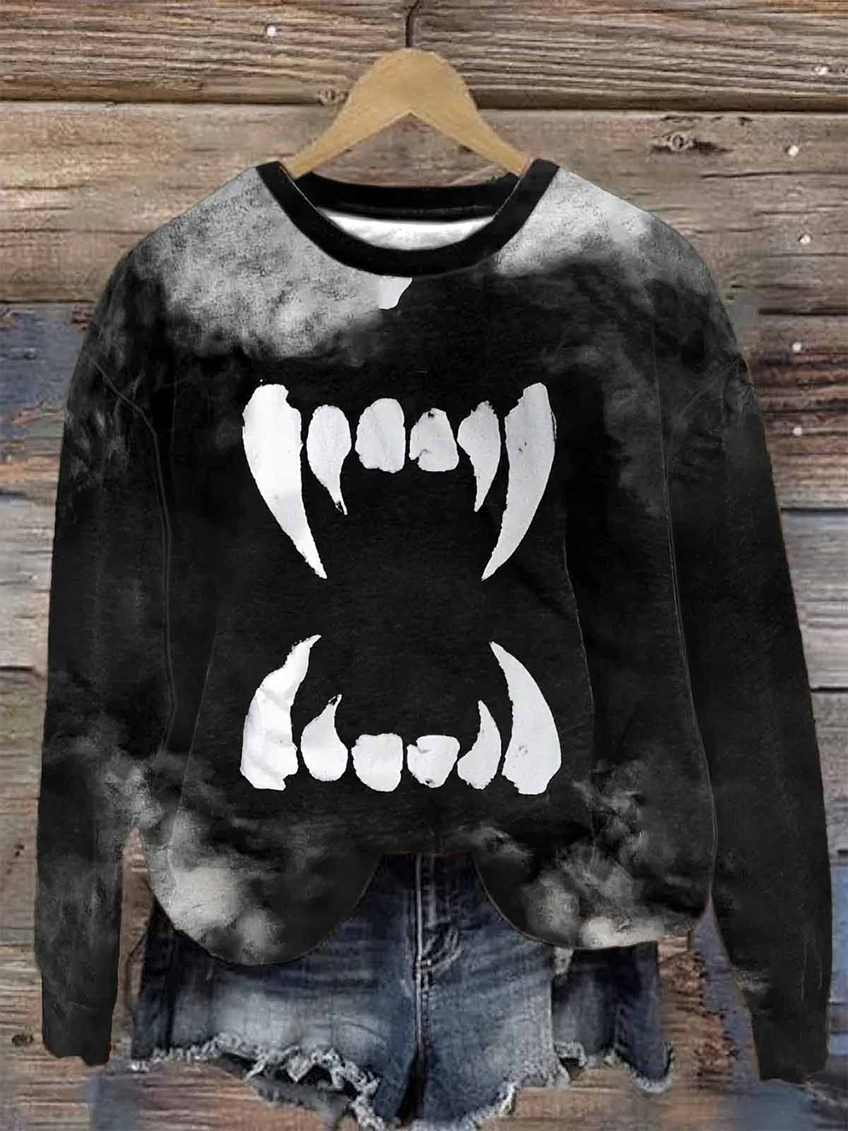 Women'S Vampire Teeth Art Printed Sweatshirt Women'2 Vampire Teeth Art Printed Sweatshirt
