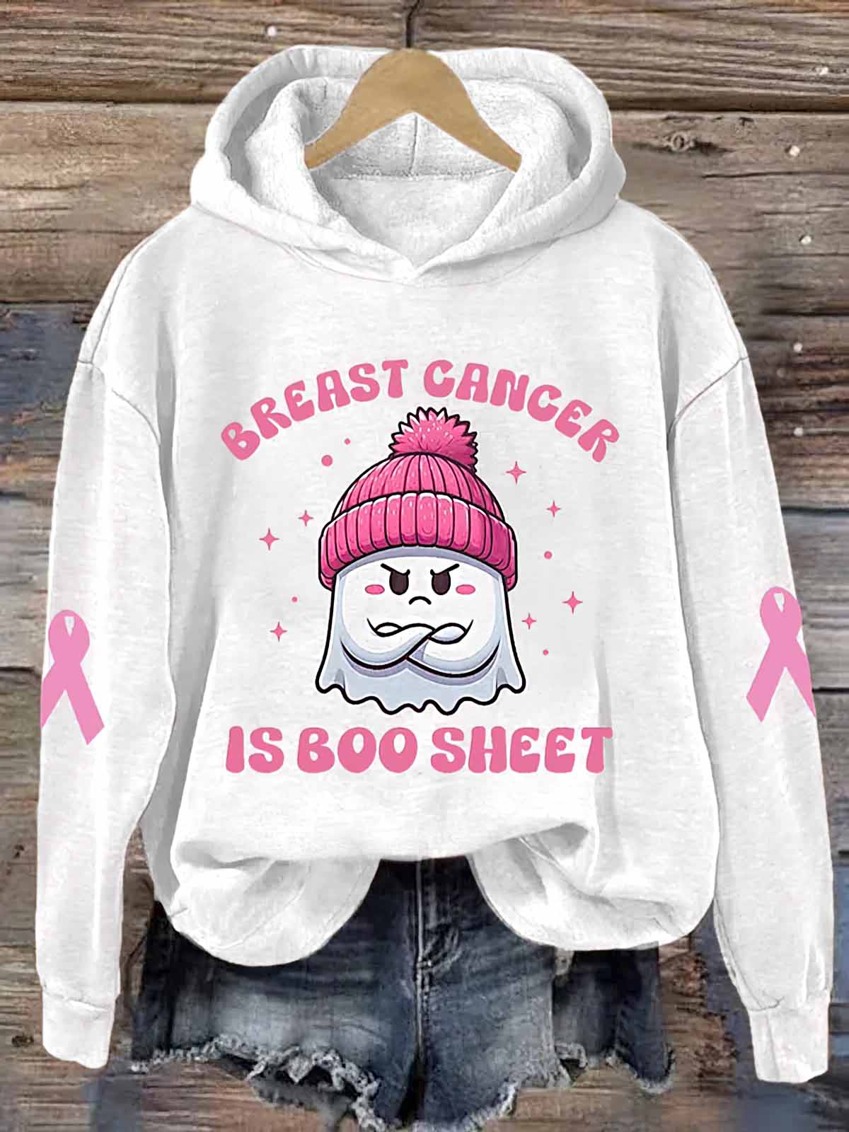 Women's Breast Cancer Is Boo Sheet Pink Halloween Ghost Hoodie Women's Breast Cancer Is Boo Sheet Pink Halloween Ghost Hoodie