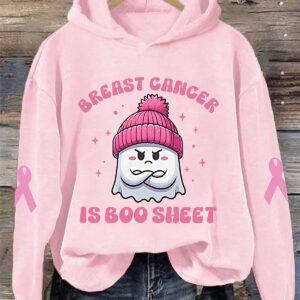 Women's Breast Cancer Is Boo Sheet Pink Halloween Ghost Hoodie 1 Women's Breast Cancer Is Boo Sheet Pink Halloween Ghost Hoodie