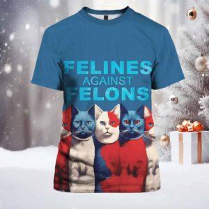 Women’s Cat Felines Against Felons Print Casual V-Neck T-Shirt Women’s Cat Felines Against Felons Print Casual V-Neck T-Shirt