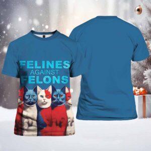 Women's Cat Felines Against Felons Print Casual V Neck T Shirt