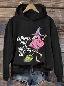 Women’s Flamingo Where My Witches At Halloween Shirt Women’s Flamingo Where My Witches At Halloween Shirt