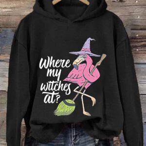 Women's Flamingo Where My Witches At Halloween Shirt