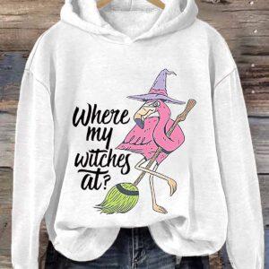 Women's Flamingo Where My Witches At Halloween Shirt